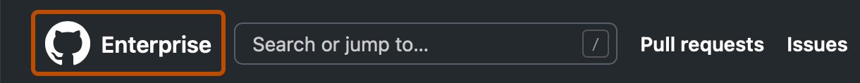 GitHub 上任何页面标头的屏幕截图。 GitHub 徽标和“Enterprise”以橙色轮廓突出显示。