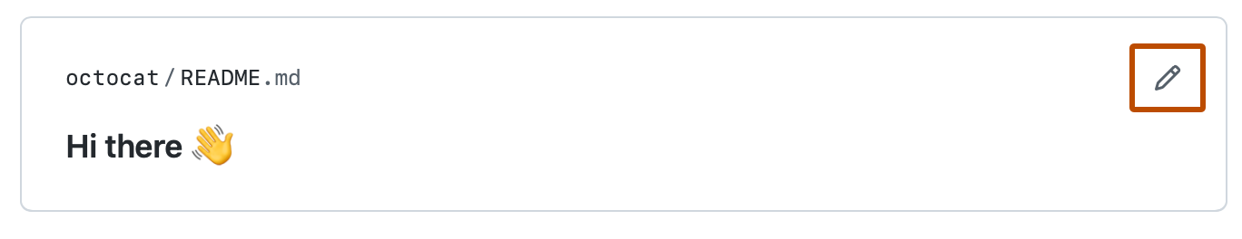 Screenshot of @octocat's profile README. A pencil icon is outlined in dark orange.