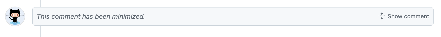 숨겨진 설명의 스크린샷. 표시되는 유일한 콘텐츠는 설명을 표시하는 버튼이 있는 "이 댓글이 최소화되었습니다"입니다.