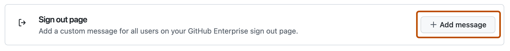 Capture d’écran de la section « Page de déconnexion » des paramètres « Messages ». Un bouton, avec une icône de signe plus et le texte « Ajouter un message », est mis en évidence avec un encadré orange.