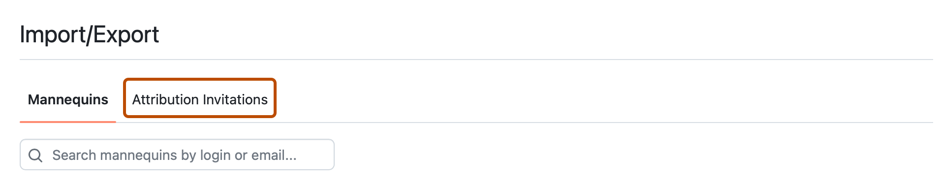 Capture d’écran de la page « Importer/exporter » d’un dépôt. Un onglet intitulé « Invitations d’attribution » est encadré en orange foncé.
