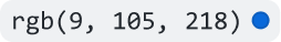 Capture d'écran de Markdown GitHub rendu montrant comment la valeur RVB 9, 105, 218 apparaît avec un cercle bleu.