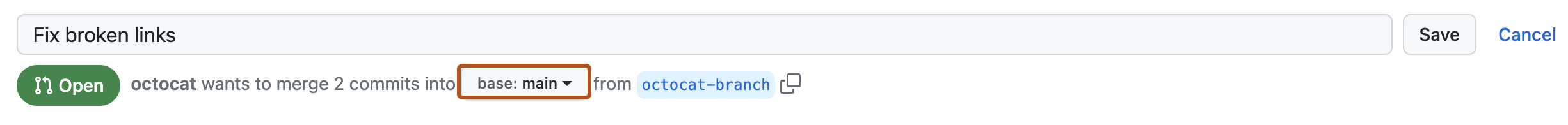 Base branch drop-down menu 