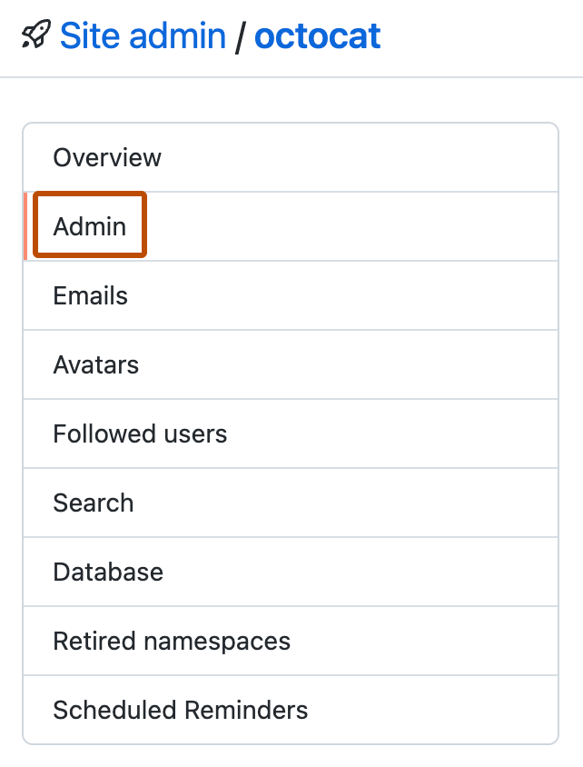 Captura de tela da barra lateral esquerda da página "Administrador do site". A opção de menu "Administrador" é realçada com um contorno laranja.