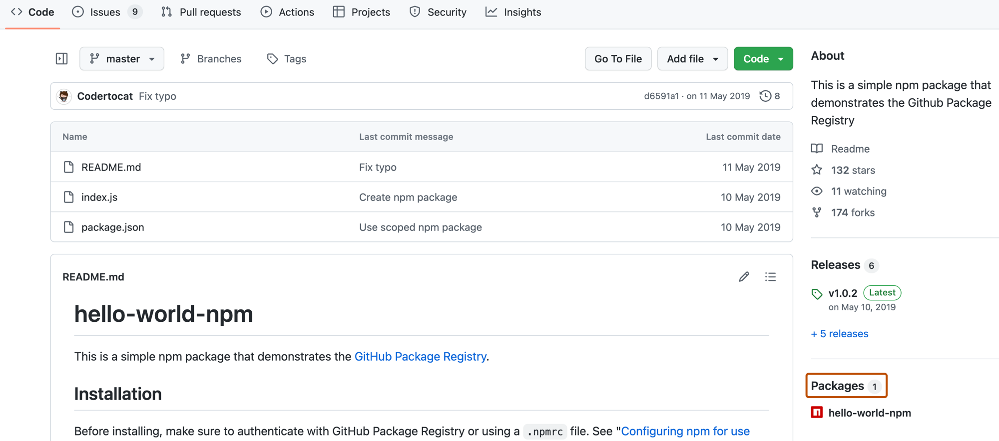 Packages link on repo overview page