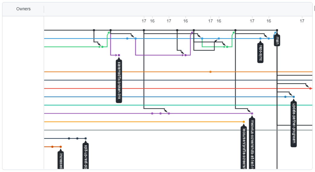 Captura de pantalla del gráfico de red del repositorio.