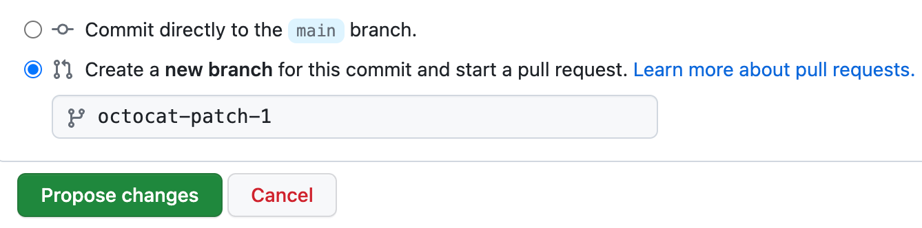 Opções para fazer commit no branch