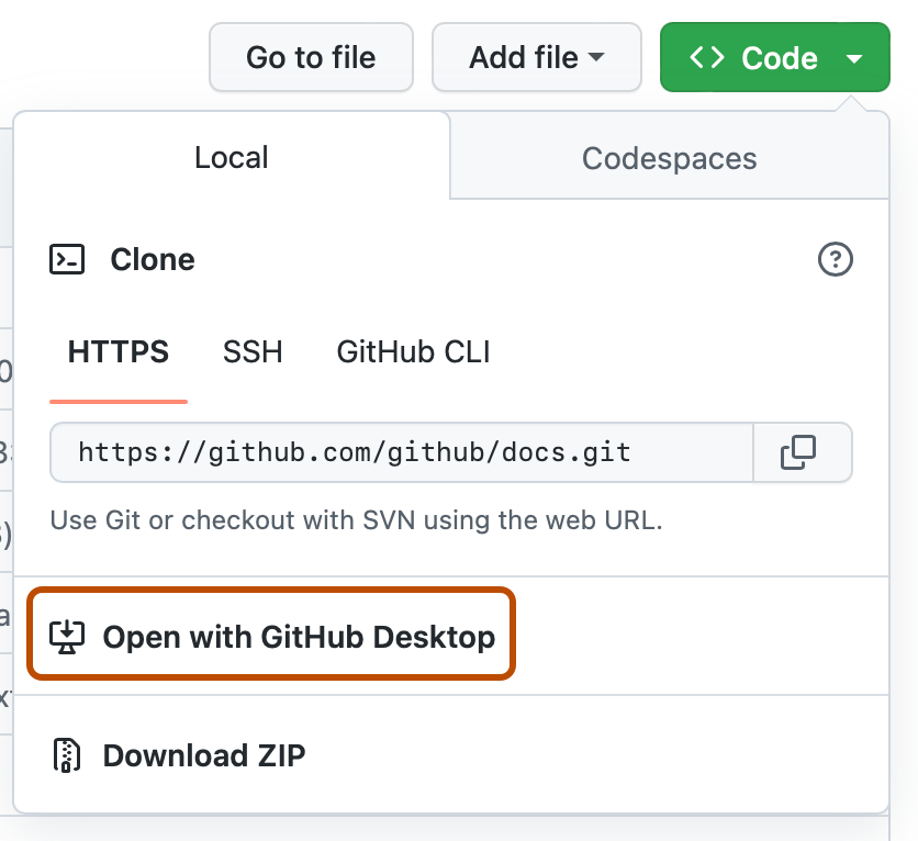 "Abrir com o botão GitHub Desktop"