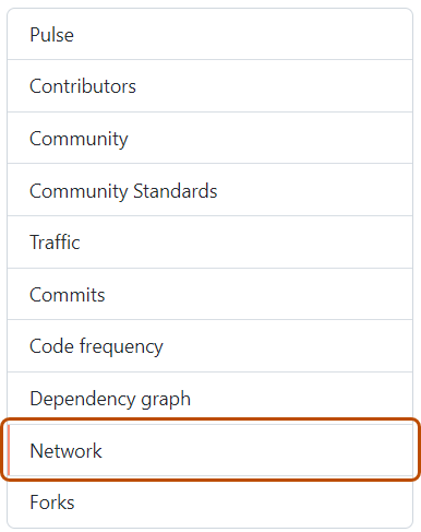 Screenshot der linken Seitenleiste, die Registerkarte „Netzwerk“ ist dunkelorange umrandet.