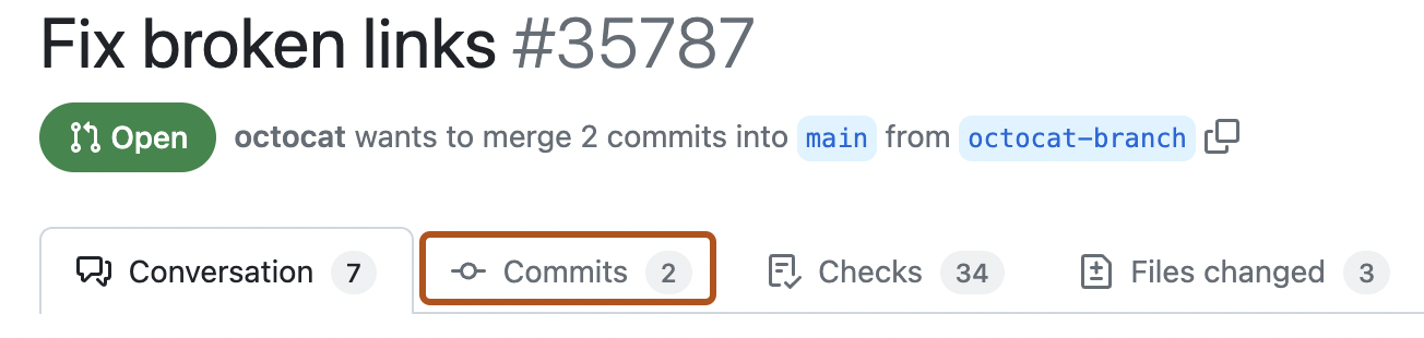 Commits tab on a pull request