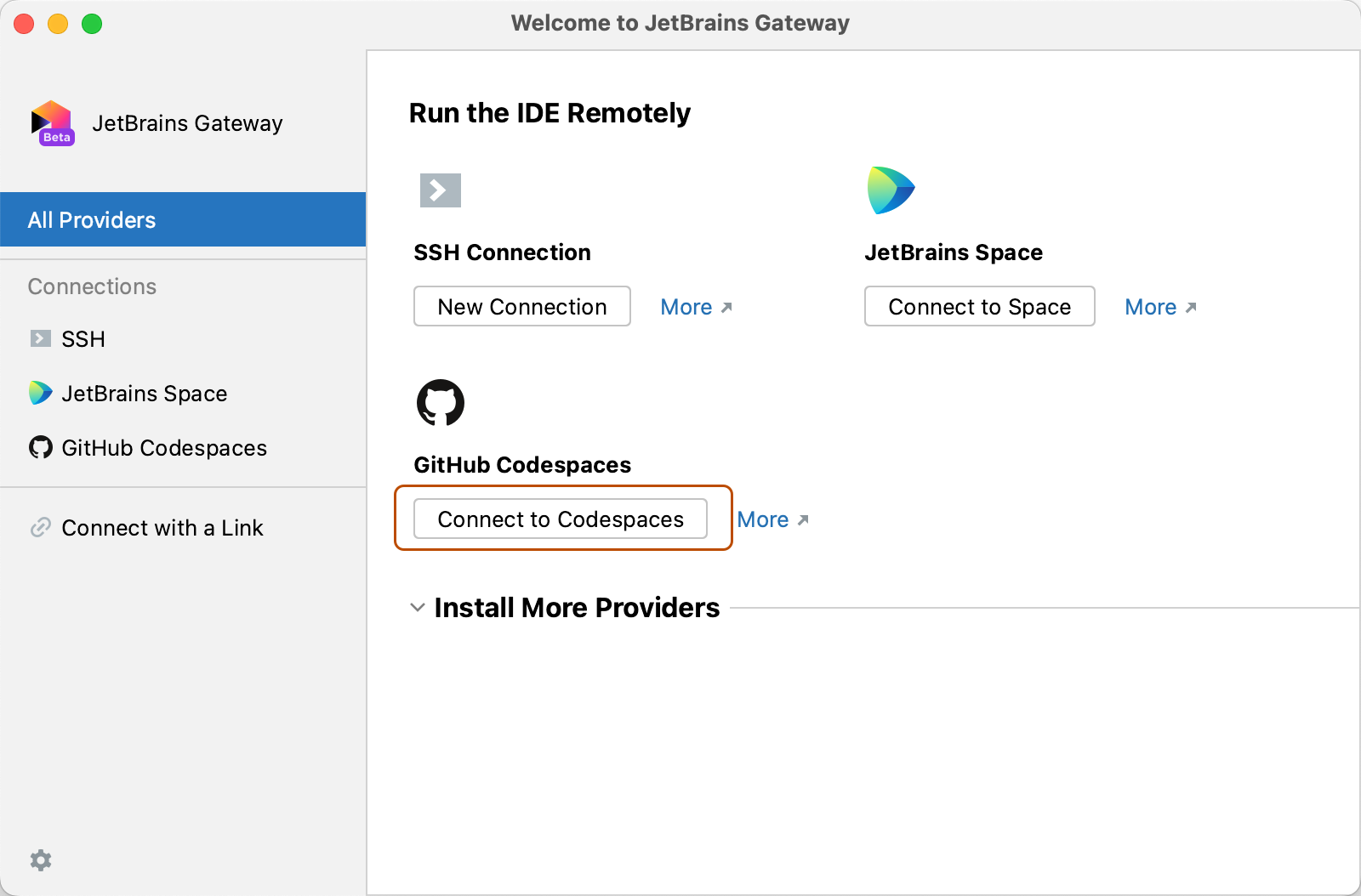 Captura de tela do Gateway com o botão "Conectar-se ao Codespaces".