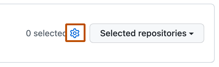 "선택한 리포지토리"라는 레이블이 지정된 단추의 왼쪽에 있는 설정 아이콘(기어 기호)의 스크린샷.