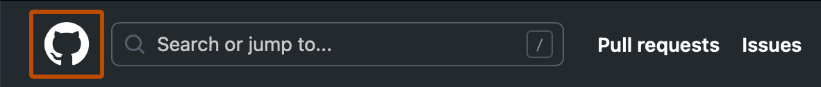 Screenshot of the header of any page on GitHub. The GitHub logo is highlighted with an orange outline.